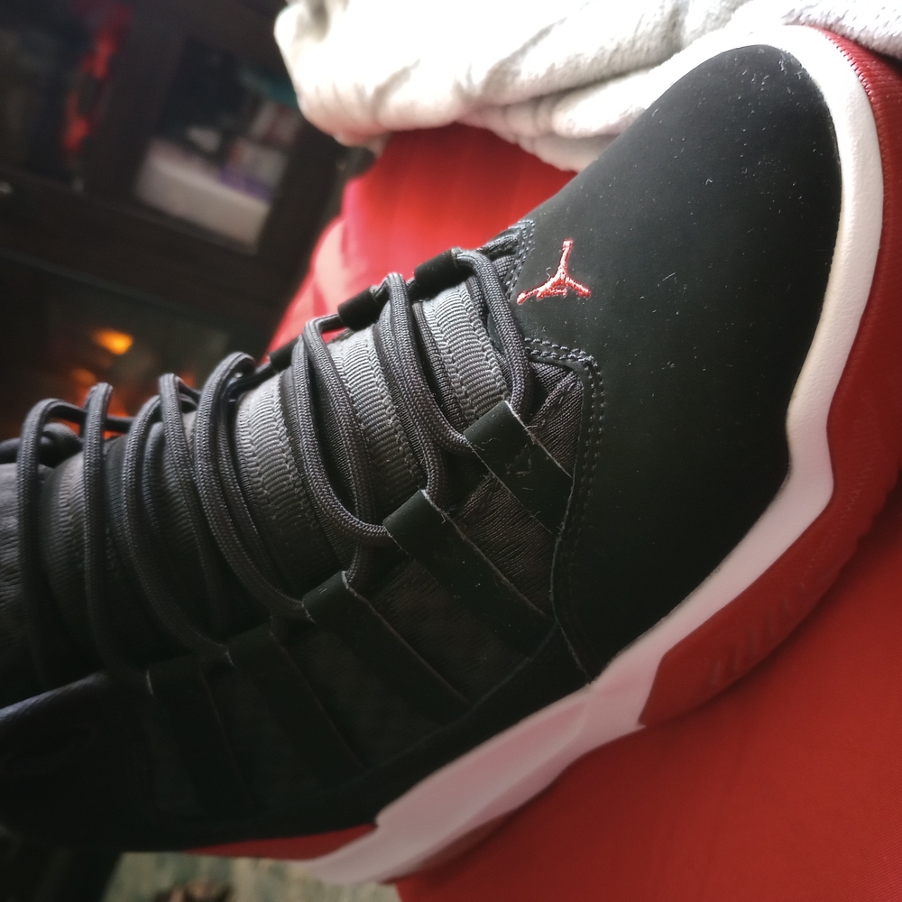 Jordan Black and Red Sneakers with Nubuck Upper